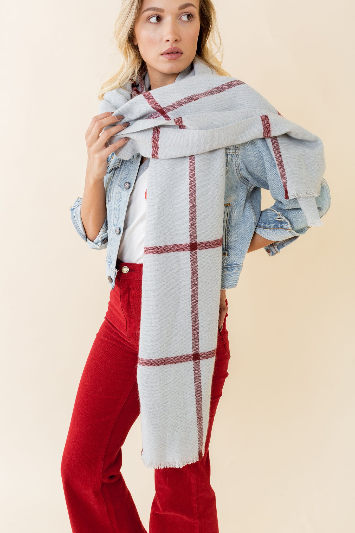 blanket scarf, windowpane