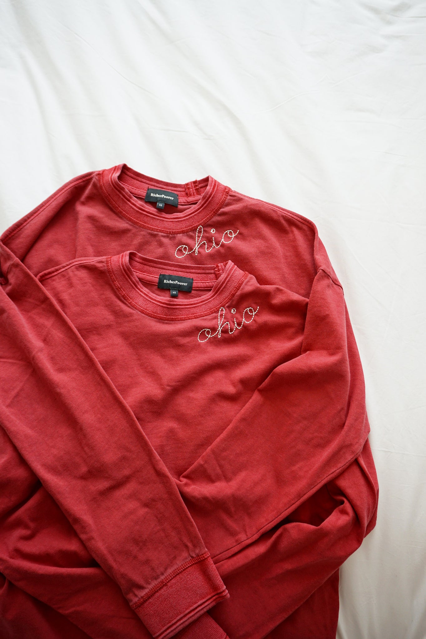 Ohio Long Sleeve Script Tee, Washed Red